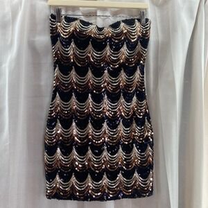 Windsor Sequin Dress Strapless Bodycon‎ Mini Party Club Black Gold